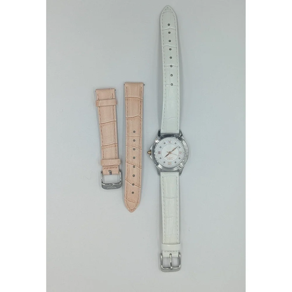 Invicta Angel Watch White 33mm Silver Rose Golden Diamond Leather Straps 12544